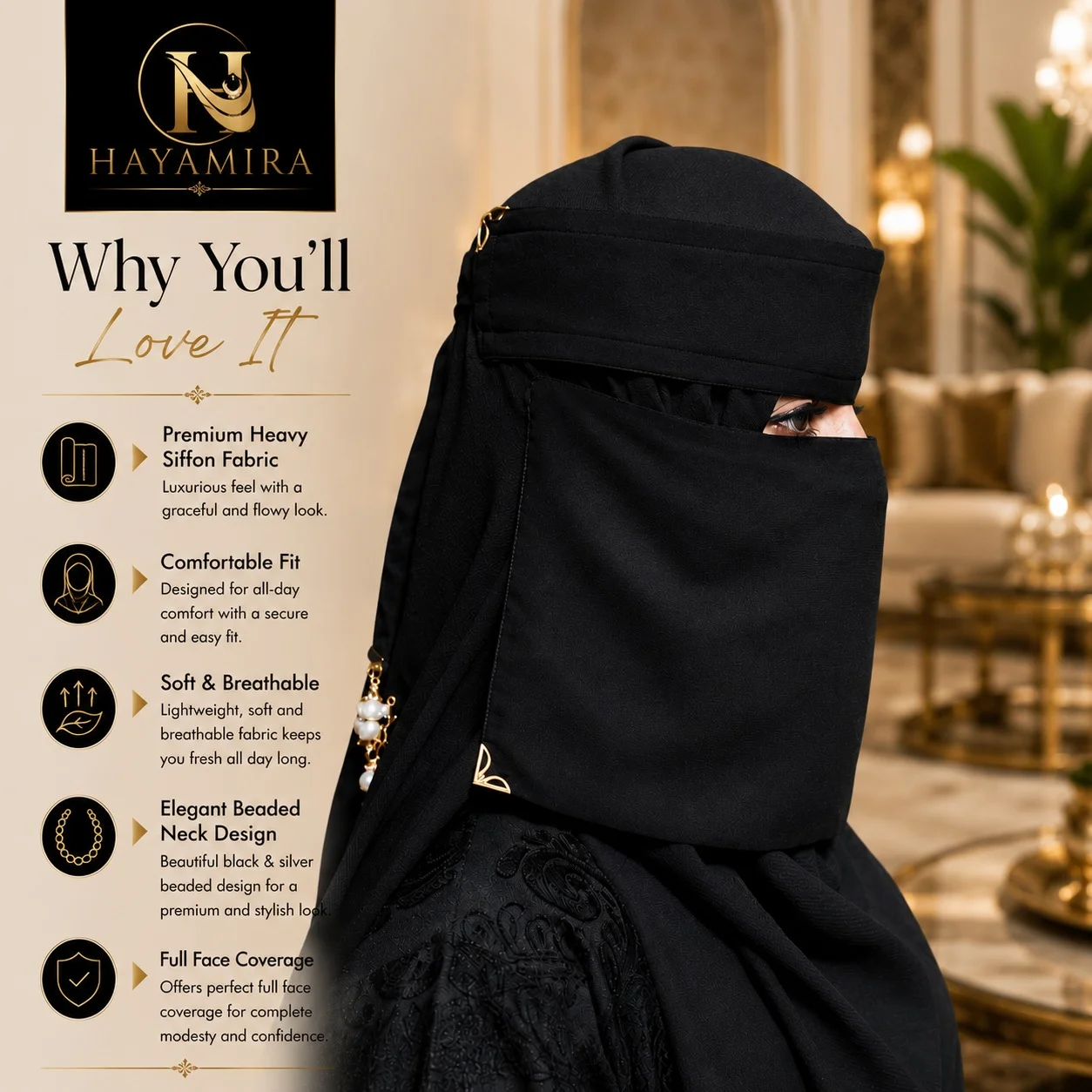 HAYAMIRA Royal Emirati Gold Niqab - Image 3 - DREAM Attitude